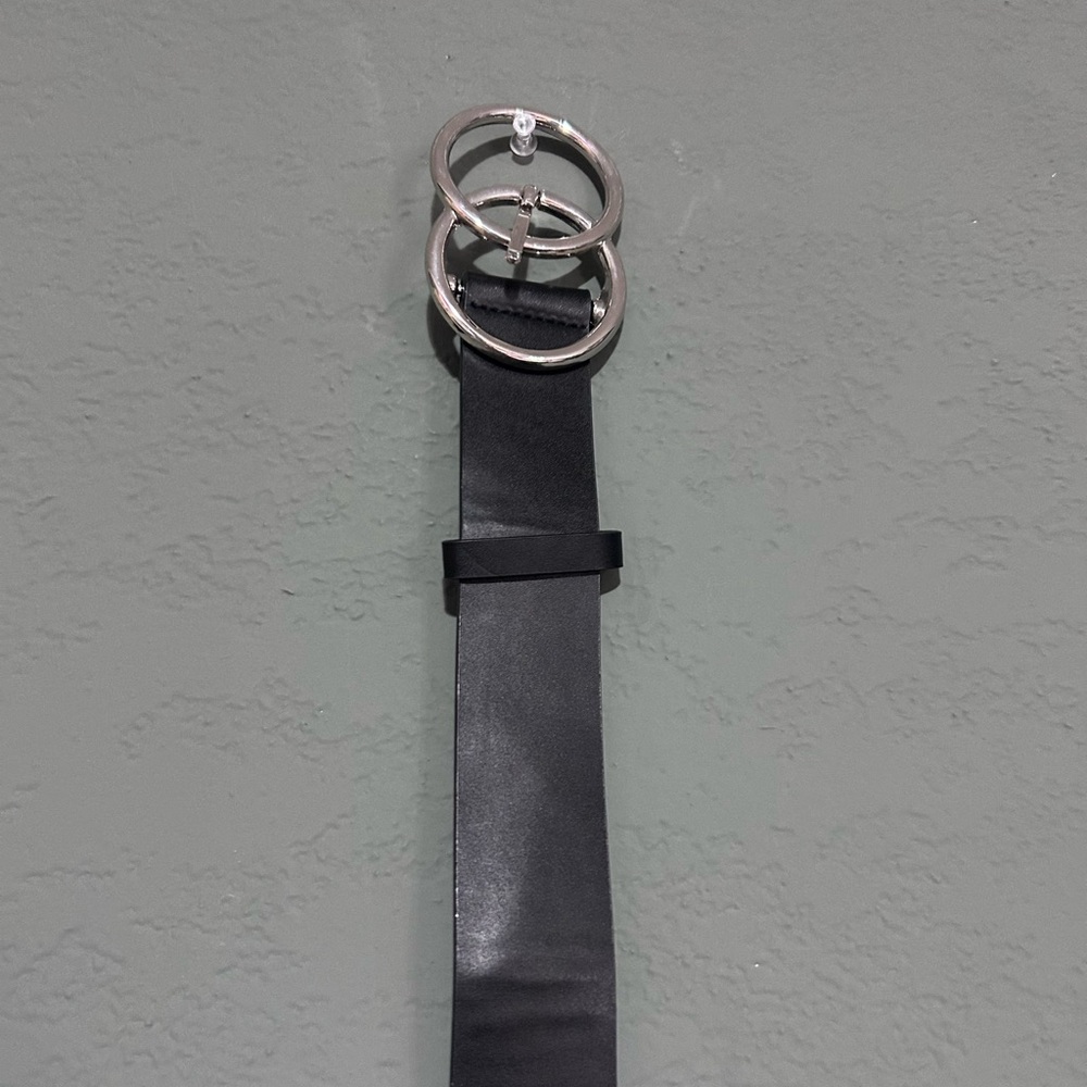 Black Leather Belt with Silver Buckle